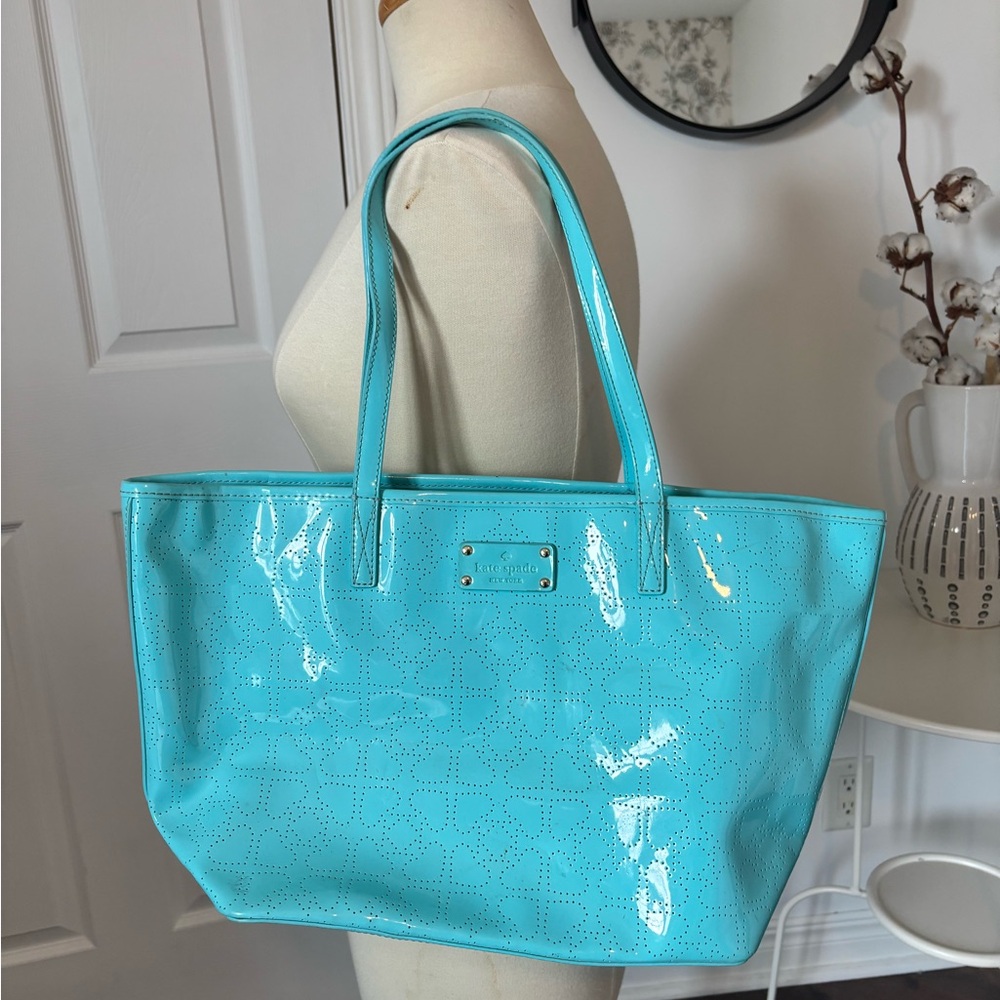 Turquoise Patent Leather Kate Spade tote bag